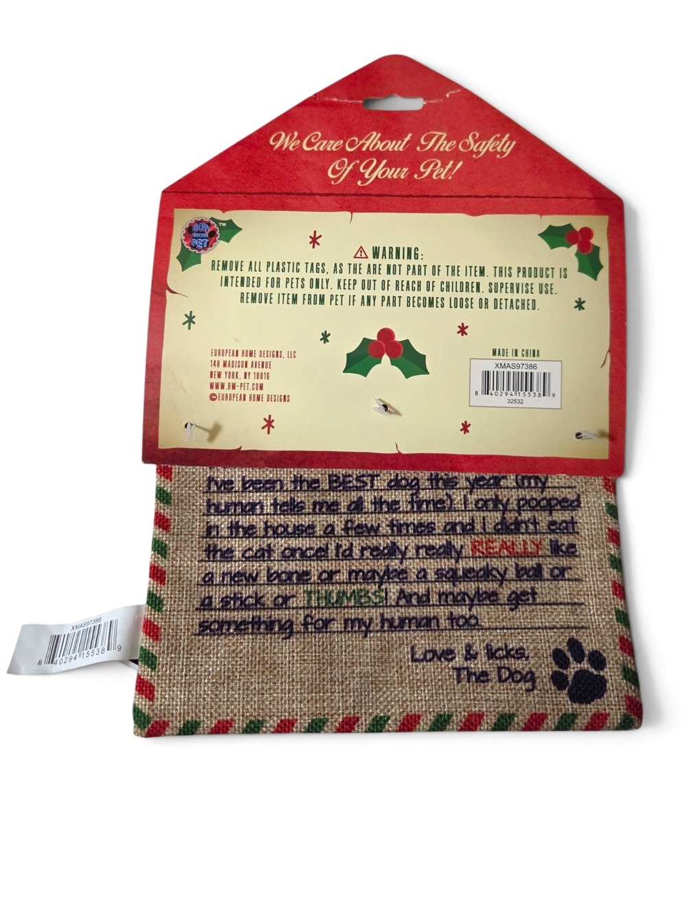 Bow-Wow Pet "Letter to Santa" Christmas Crinkle Dog Toy - Picture 2 of 14